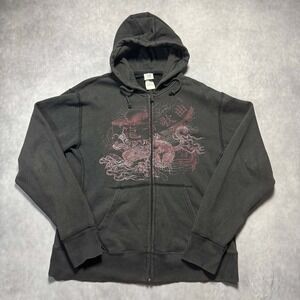 725 Originals Dragon Graphic Zip Up Hoodie Mens Large Black Y2K Streetwear